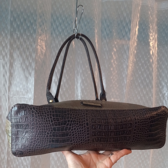 Etienne Aigner Olive Green Croc Embossed Leather Tote Bag